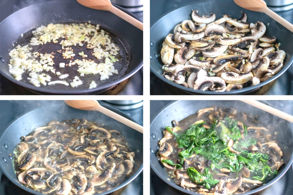 Nudeln Funghi mit Spinat Zubereitung Kochen