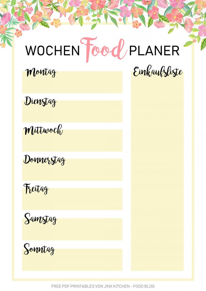 Kostenlos PDF Printable Meal Planner Floral