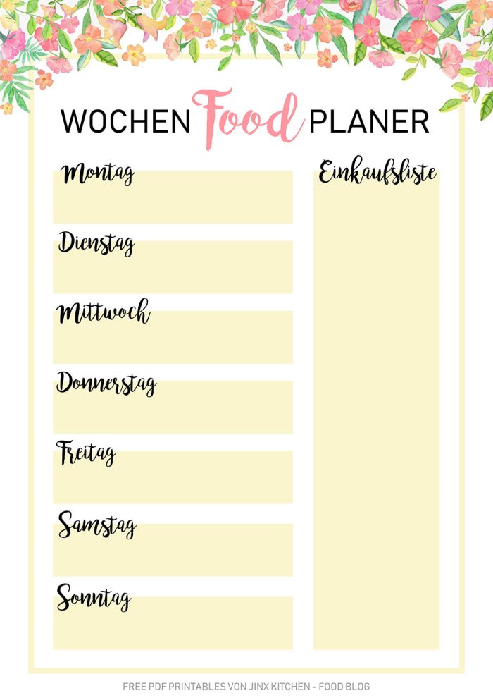 PDF Drucken Vorlage Wochenplan Einkauf planen Einkaufsliste Essen planen